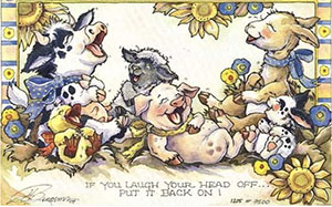 Sky falling image shows animals laughing at chicken 