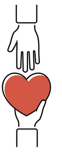 image od one hand holding a heart and another reaching for it